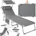 tectake® Sonnenliege klappbar, tragbar, Liege mit Seitentasche, Strandliege, Gartenliege mit Dach, Liegestuhl mit Verstellbarer Rückenlehne, inkl. Kopfkissen - für Balkon, Terrasse, Camping - beige