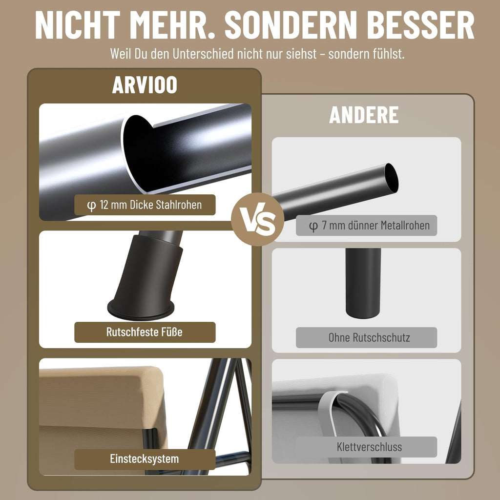 Soontrans 3-Sitzer Hollywoodschaukel, Familienzeit mit Leichtigkeit, Gartenschaukel mit Sonnendach & Gestell & Gepolsterte Sitzauflage, Belastbar bis 200 kg, aus Stahl (193 x 110 x 152 cm, Beige)
