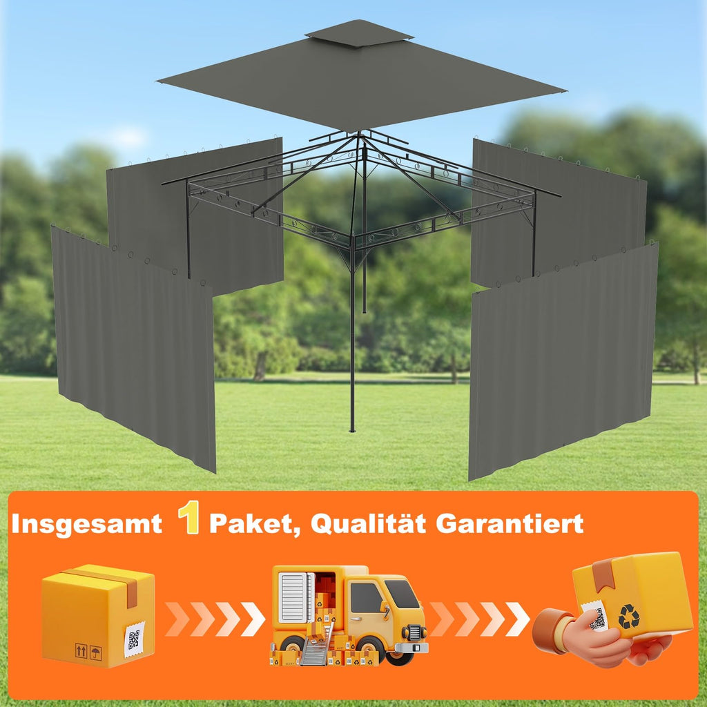Devoko Garden Pavillon 3x3 Wasserdicht Stabil Winterfest Deluxe Gazebo, UV-Schutz 50+ Doppellagiges Grilpavillons mit seitenwänden für 4-8 Personen, Partyzelt für Freizeit, Partys,Grau mit LED