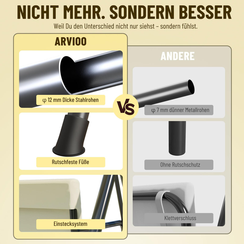 Soontrans 3-Sitzer Hollywoodschaukel, Familienzeit mit Leichtigkeit, Gartenschaukel mit Sonnendach & Gestell & Gepolsterte Sitzauflage, Belastbar bis 200 kg, aus Stahl (193 x 110 x 152 cm, Beige)