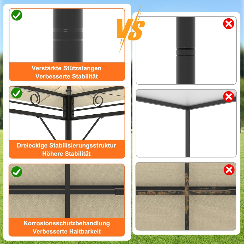 Devoko Garden Pavillon 3x3 Wasserdicht Stabil Winterfest Deluxe Gazebo, UV-Schutz 50+ Doppellagiges Grilpavillons mit seitenwänden für 4-8 Personen, Partyzelt für Freizeit, Partys,Grau mit LED