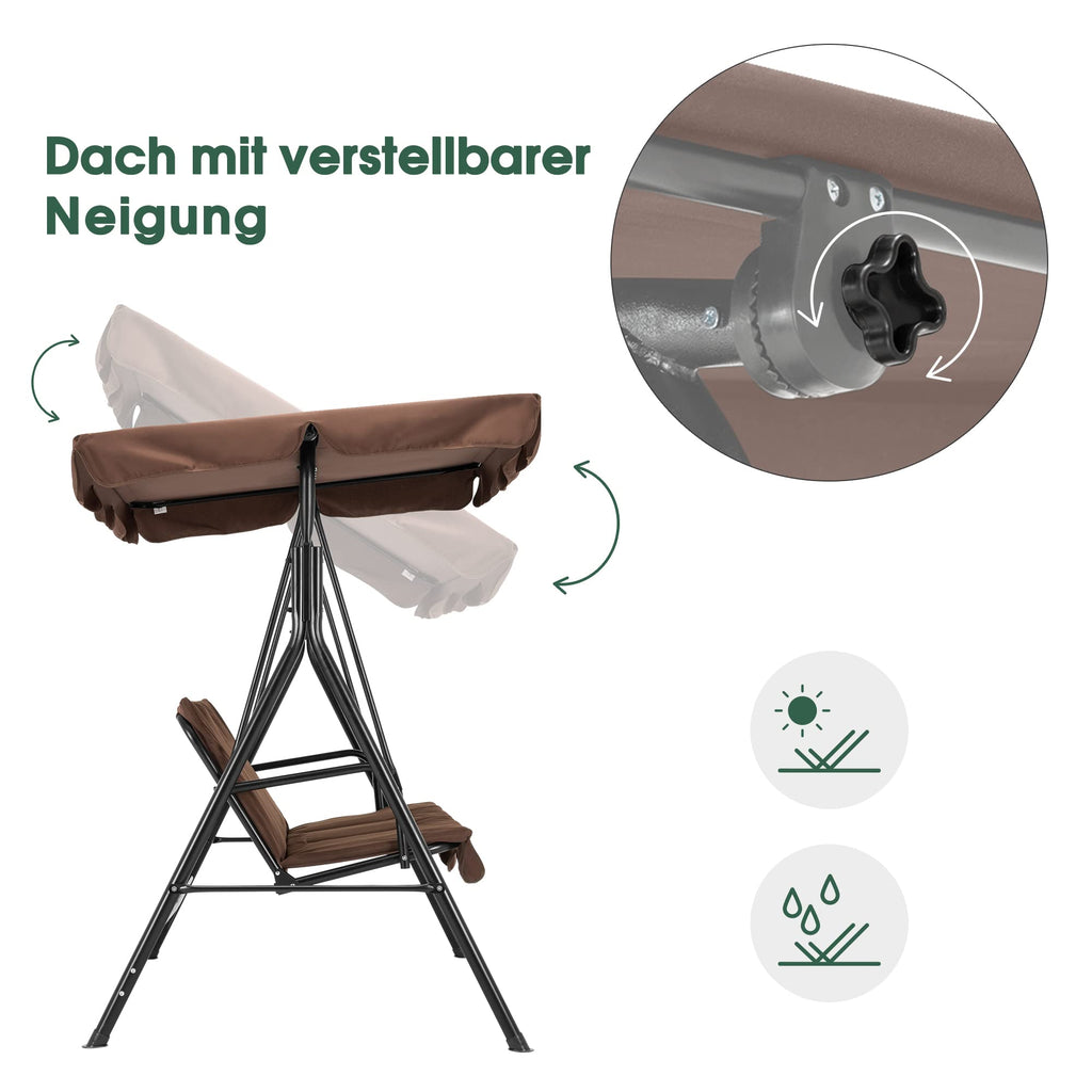 M MCombo 3-Sitzer Hollywoodschaukel, Gartenschaukel mit Verstellbarem Sonnendach, Schaukelbank Outdoor, Gartenliege Wetterfest, 114 x 170 x 155 cm, Grau 8003