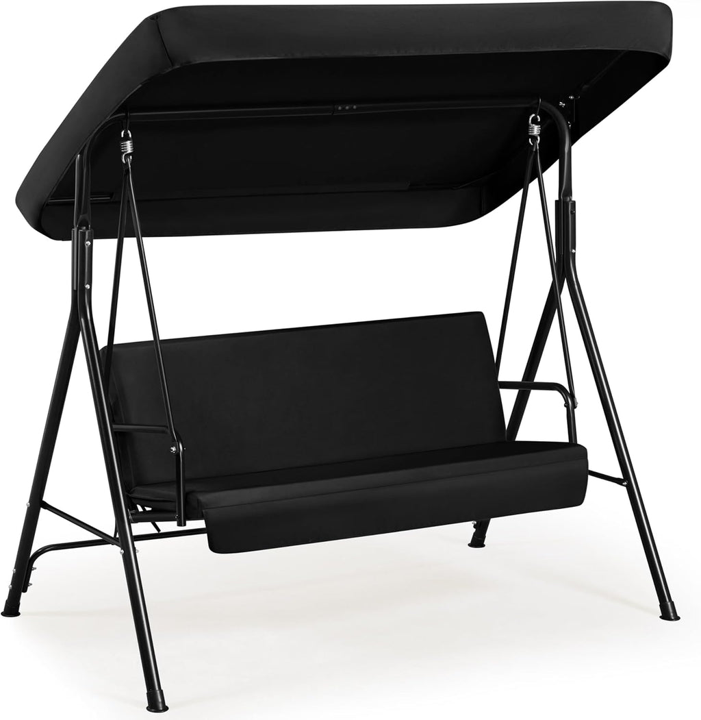 Yaheetech Schaukelbank Hollywoodschaukel 3-Sitzer Gartenschaukel mit Sonnendach Hängeschaukel mit Verstellbarem Ersatzbach bis 250 kg Belastbar Schwarz