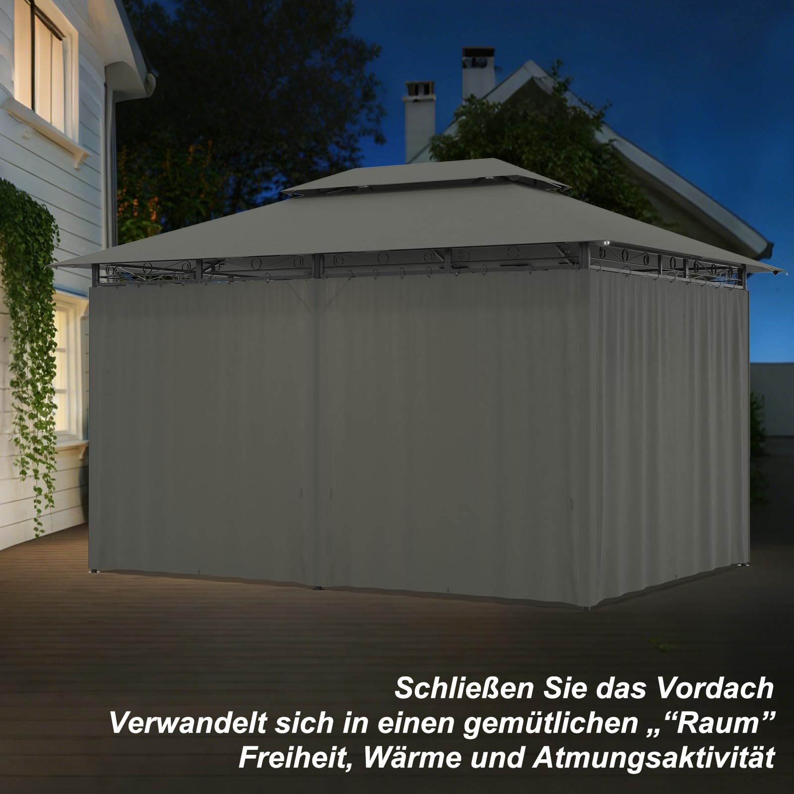 Devoko Garden Pavillon 3x3 Wasserdicht Stabil Winterfest Deluxe Gazebo, UV-Schutz 50+ Doppellagiges Grilpavillons mit seitenwänden für 4-8 Personen, Partyzelt für Freizeit, Partys,Grau mit LED