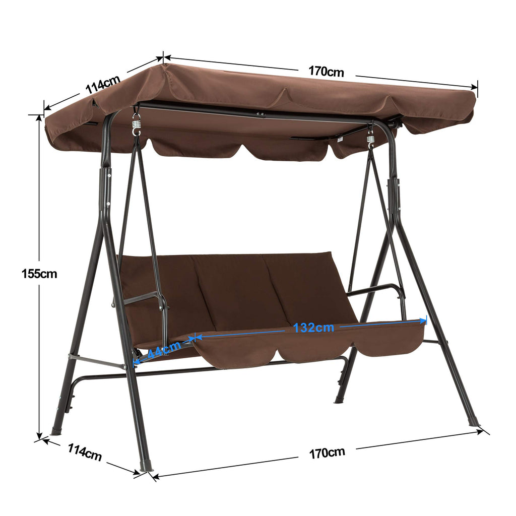 M MCombo 3-Sitzer Hollywoodschaukel, Gartenschaukel mit Verstellbarem Sonnendach, Schaukelbank Outdoor, Gartenliege Wetterfest, 114 x 170 x 155 cm, Grau 8003