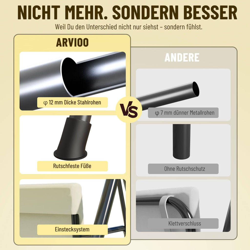 Soontrans 3-Sitzer Hollywoodschaukel, Familienzeit mit Leichtigkeit, Gartenschaukel mit Sonnendach & Gestell & Gepolsterte Sitzauflage, Belastbar bis 200 kg, aus Stahl (193 x 110 x 152 cm, Beige)