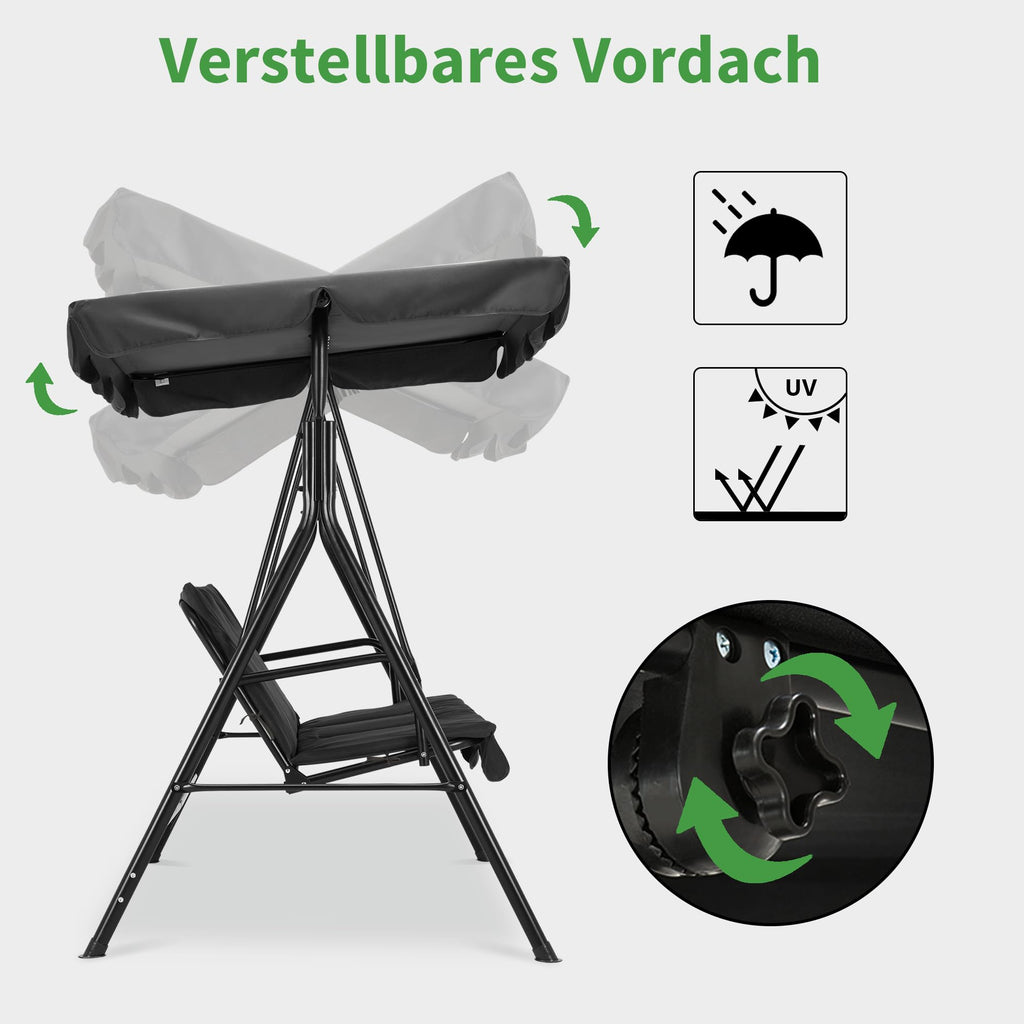 M MCombo 3-Sitzer Hollywoodschaukel, Gartenschaukel mit Verstellbarem Sonnendach, Schaukelbank Outdoor, Gartenliege Wetterfest, 114 x 170 x 155 cm, Grau 8003
