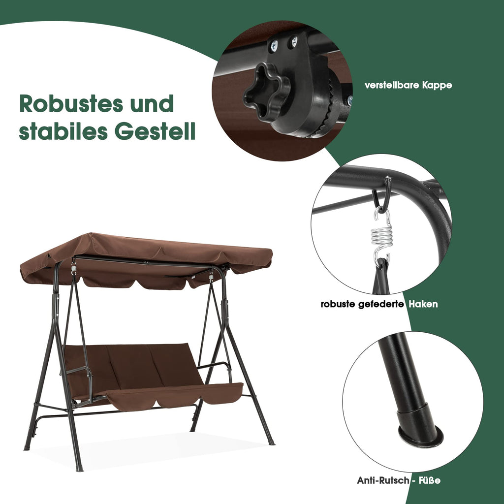 M MCombo 3-Sitzer Hollywoodschaukel, Gartenschaukel mit Verstellbarem Sonnendach, Schaukelbank Outdoor, Gartenliege Wetterfest, 114 x 170 x 155 cm, Grau 8003