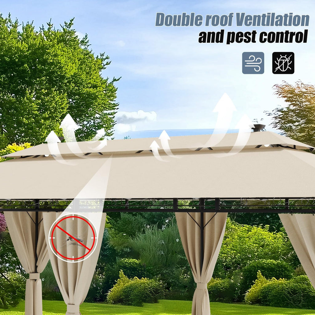 Devoko Garden Pavillon 3x3 Wasserdicht Stabil Winterfest Deluxe Gazebo, UV-Schutz 50+ Doppellagiges Grilpavillons mit seitenwänden für 4-8 Personen, Partyzelt für Freizeit, Partys,Grau mit LED