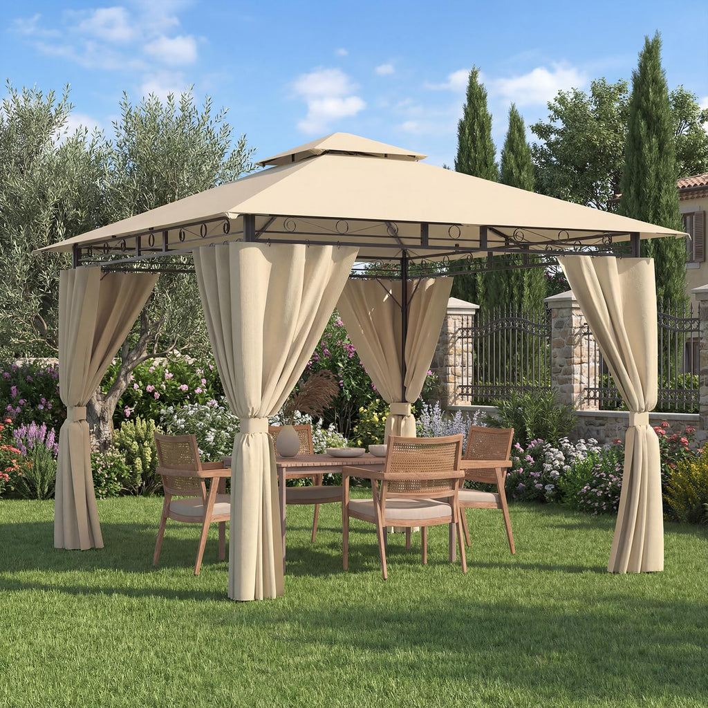 Devoko Garden Pavillon 3x3 Wasserdicht Stabil Winterfest Deluxe Gazebo, UV-Schutz 50+ Doppellagiges Grilpavillons mit seitenwänden für 4-8 Personen, Partyzelt für Freizeit, Partys,Grau mit LED
