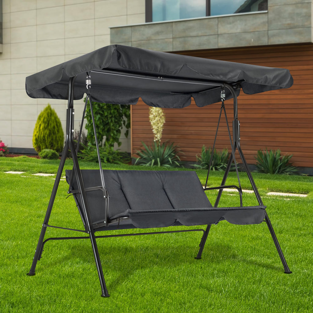 M MCombo 3-Sitzer Hollywoodschaukel, Gartenschaukel mit Verstellbarem Sonnendach, Schaukelbank Outdoor, Gartenliege Wetterfest, 114 x 170 x 155 cm, Grau 8003