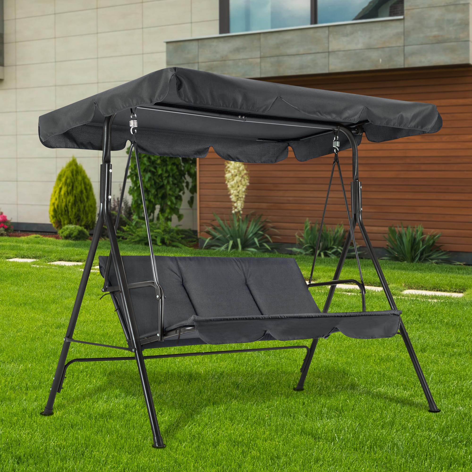 M MCombo 3-Sitzer Hollywoodschaukel, Gartenschaukel mit Verstellbarem Sonnendach, Schaukelbank Outdoor, Gartenliege Wetterfest, 114 x 170 x 155 cm, Grau 8003