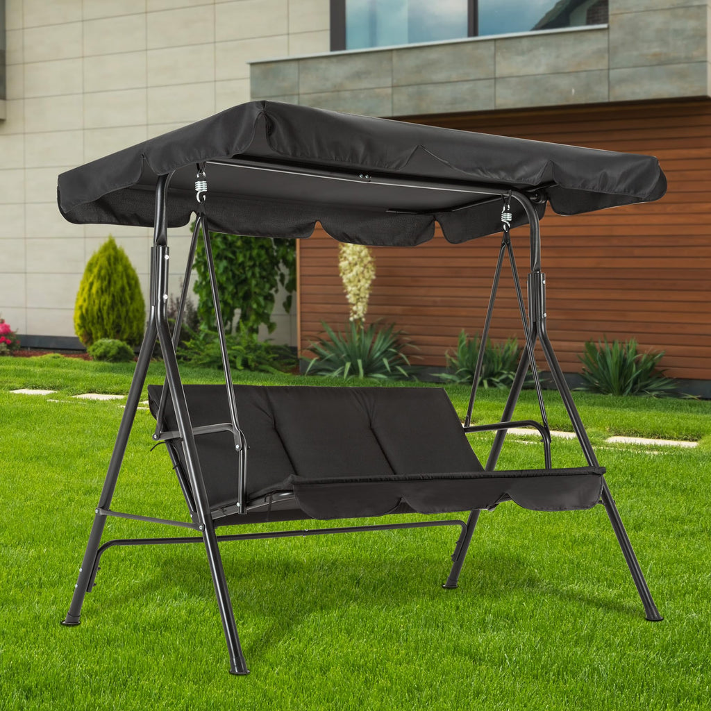 M MCombo 3-Sitzer Hollywoodschaukel, Gartenschaukel mit Verstellbarem Sonnendach, Schaukelbank Outdoor, Gartenliege Wetterfest, 114 x 170 x 155 cm, Grau 8003