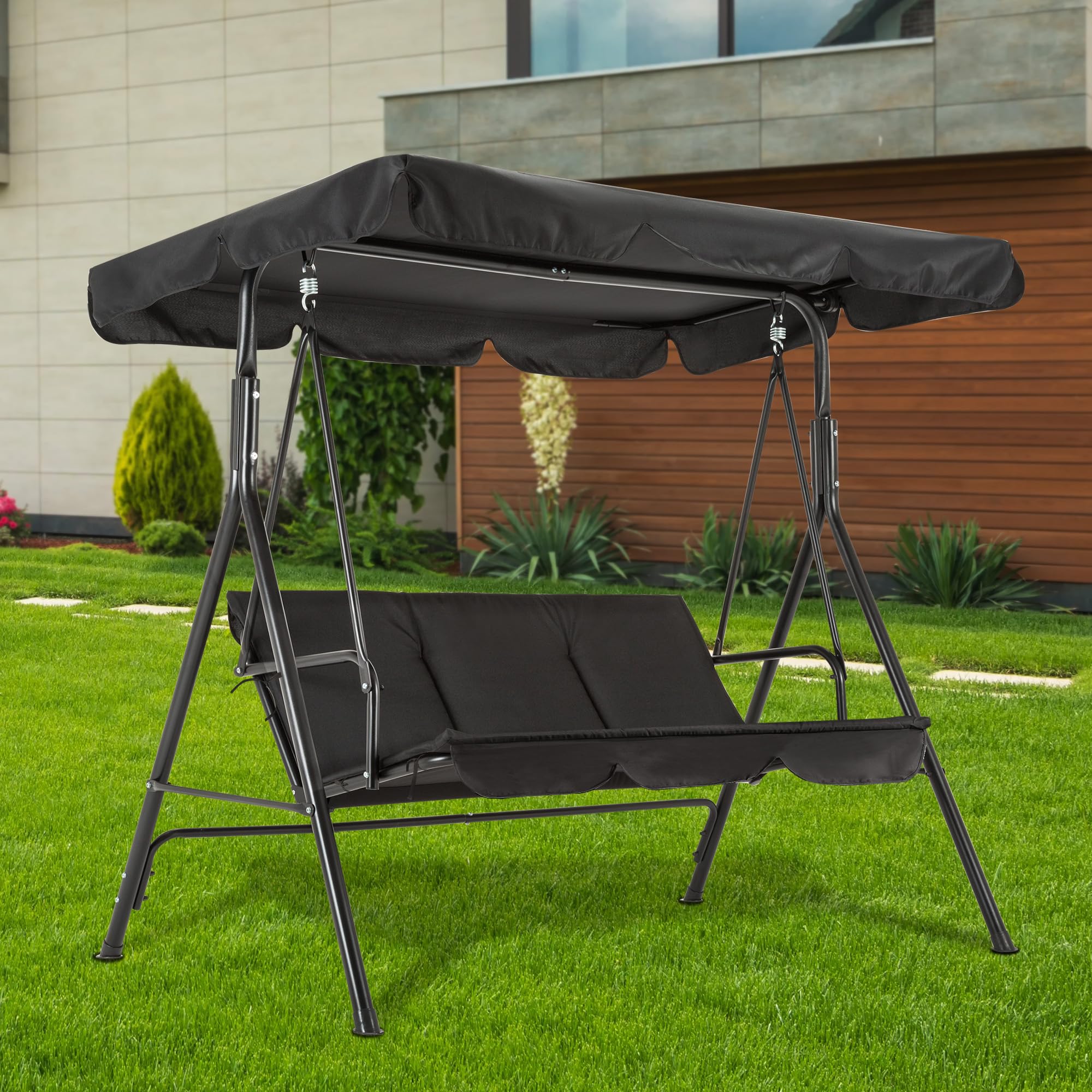 M MCombo 3-Sitzer Hollywoodschaukel, Gartenschaukel mit Verstellbarem Sonnendach, Schaukelbank Outdoor, Gartenliege Wetterfest, 114 x 170 x 155 cm, Grau 8003
