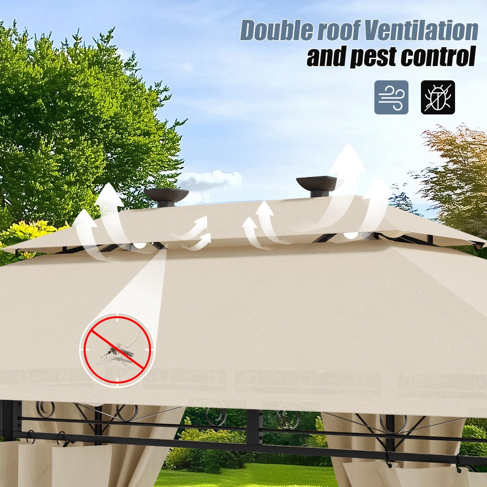 Devoko Garden Pavillon 3x3 Wasserdicht Stabil Winterfest Deluxe Gazebo, UV-Schutz 50+ Doppellagiges Grilpavillons mit seitenwänden für 4-8 Personen, Partyzelt für Freizeit, Partys,Grau mit LED
