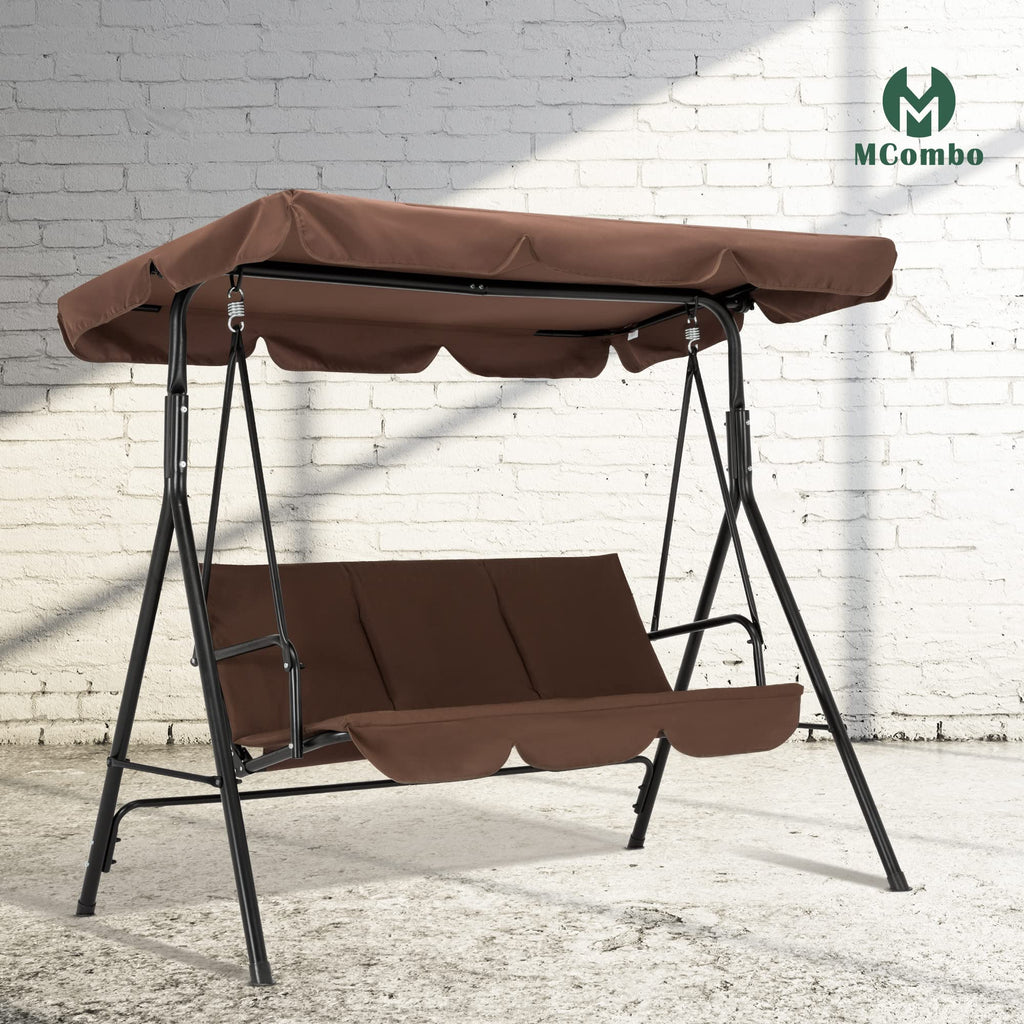 M MCombo 3-Sitzer Hollywoodschaukel, Gartenschaukel mit Verstellbarem Sonnendach, Schaukelbank Outdoor, Gartenliege Wetterfest, 114 x 170 x 155 cm, Grau 8003