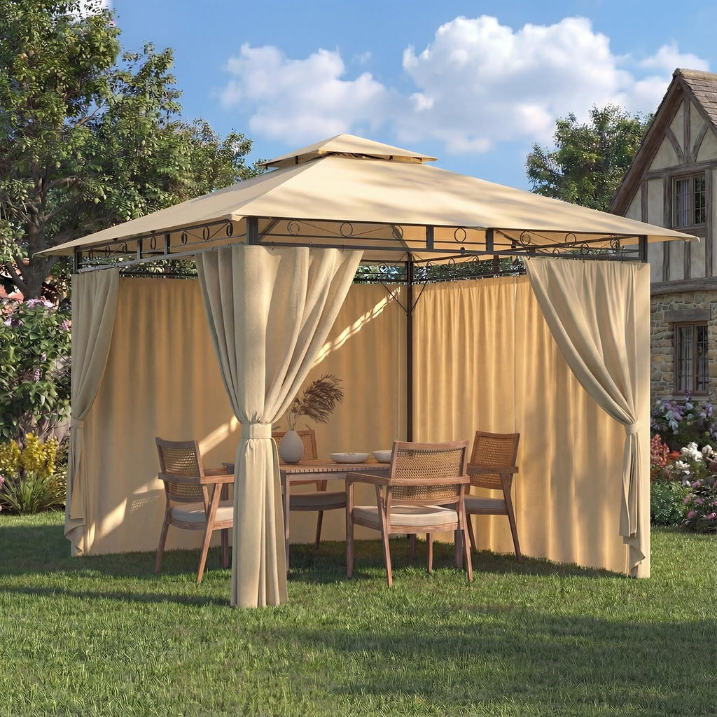 Devoko Garden Pavillon 3x3 Wasserdicht Stabil Winterfest Deluxe Gazebo, UV-Schutz 50+ Doppellagiges Grilpavillons mit seitenwänden für 4-8 Personen, Partyzelt für Freizeit, Partys,Grau mit LED