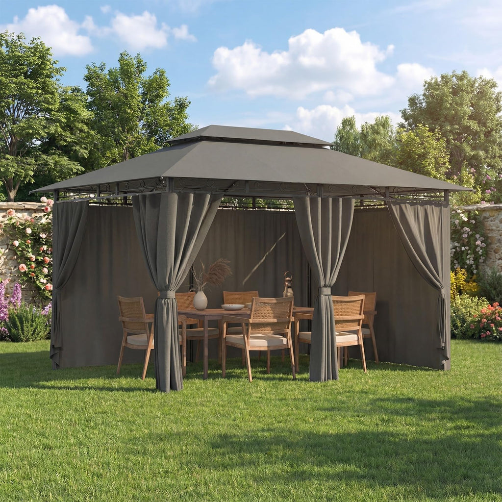 Devoko Garden Pavillon 3x3 Wasserdicht Stabil Winterfest Deluxe Gazebo, UV-Schutz 50+ Doppellagiges Grilpavillons mit seitenwänden für 4-8 Personen, Partyzelt für Freizeit, Partys,Grau mit LED