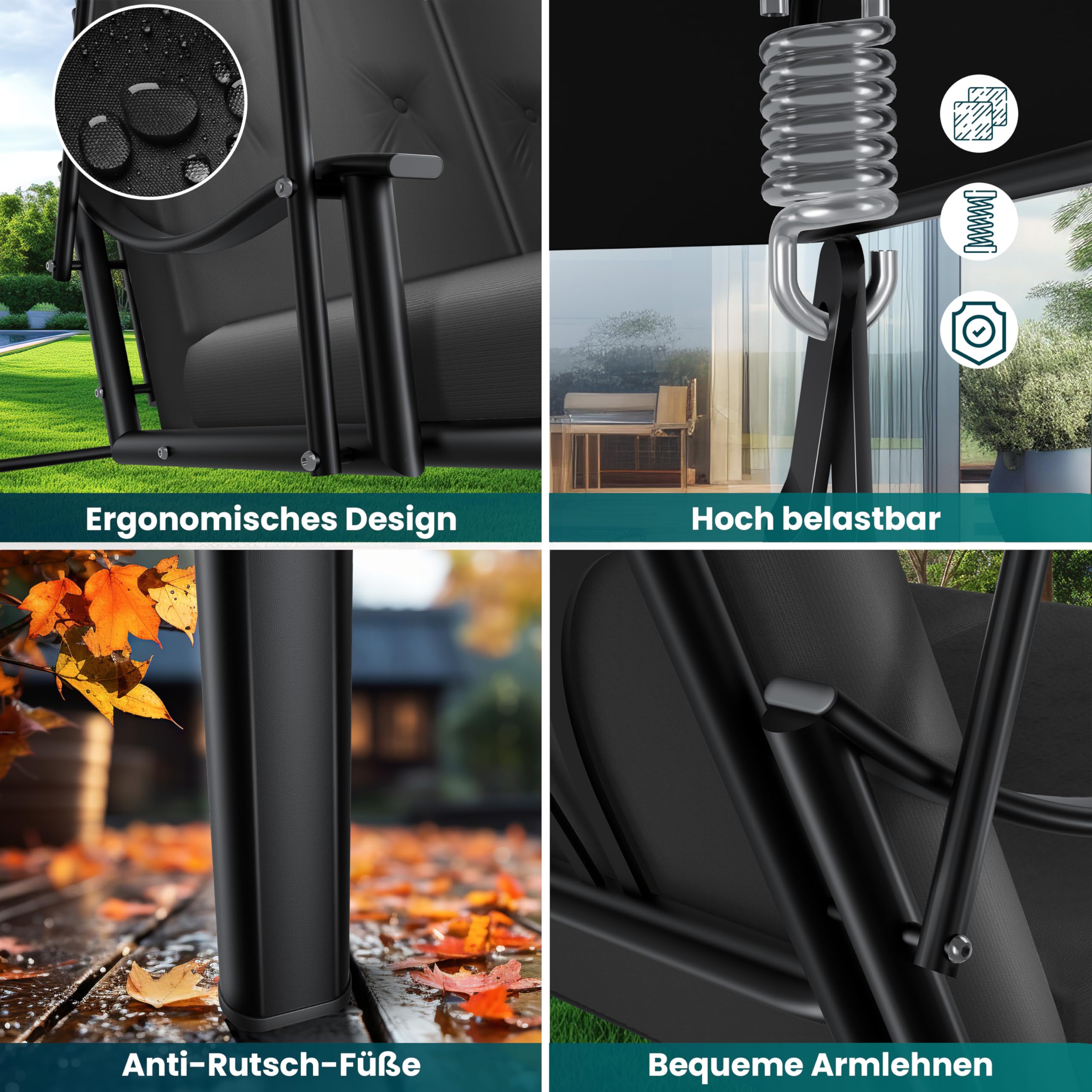 KESSER® Hollywoodschaukel mit Sonnendach 3-Sitzer & Sitzpolster-Auflage | Gartenschaukel bis 360kg belastbar | Gartenliege mit Anti-Rutsch-Füßen | Schaukelbank wasserabweisend für Outdoor & Indoor