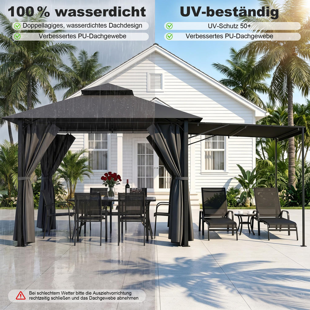 Devoko Garden Pavillon 3x3 Wasserdicht Stabil Winterfest Deluxe Gazebo, UV-Schutz 50+ Doppellagiges Grilpavillons mit seitenwänden für 4-8 Personen, Partyzelt für Freizeit, Partys,Grau mit LED