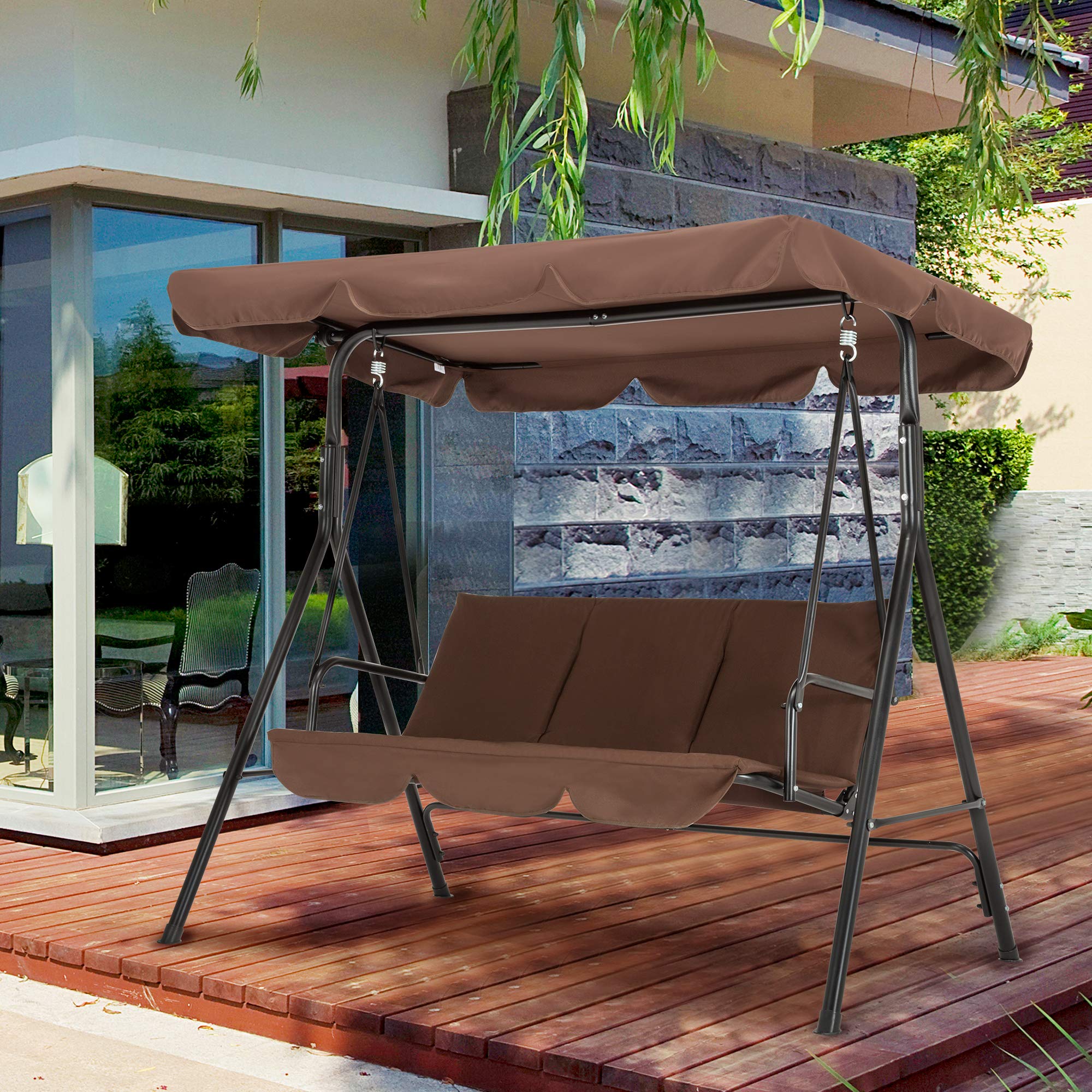 M MCombo 3-Sitzer Hollywoodschaukel, Gartenschaukel mit Verstellbarem Sonnendach, Schaukelbank Outdoor, Gartenliege Wetterfest, 114 x 170 x 155 cm, Grau 8003