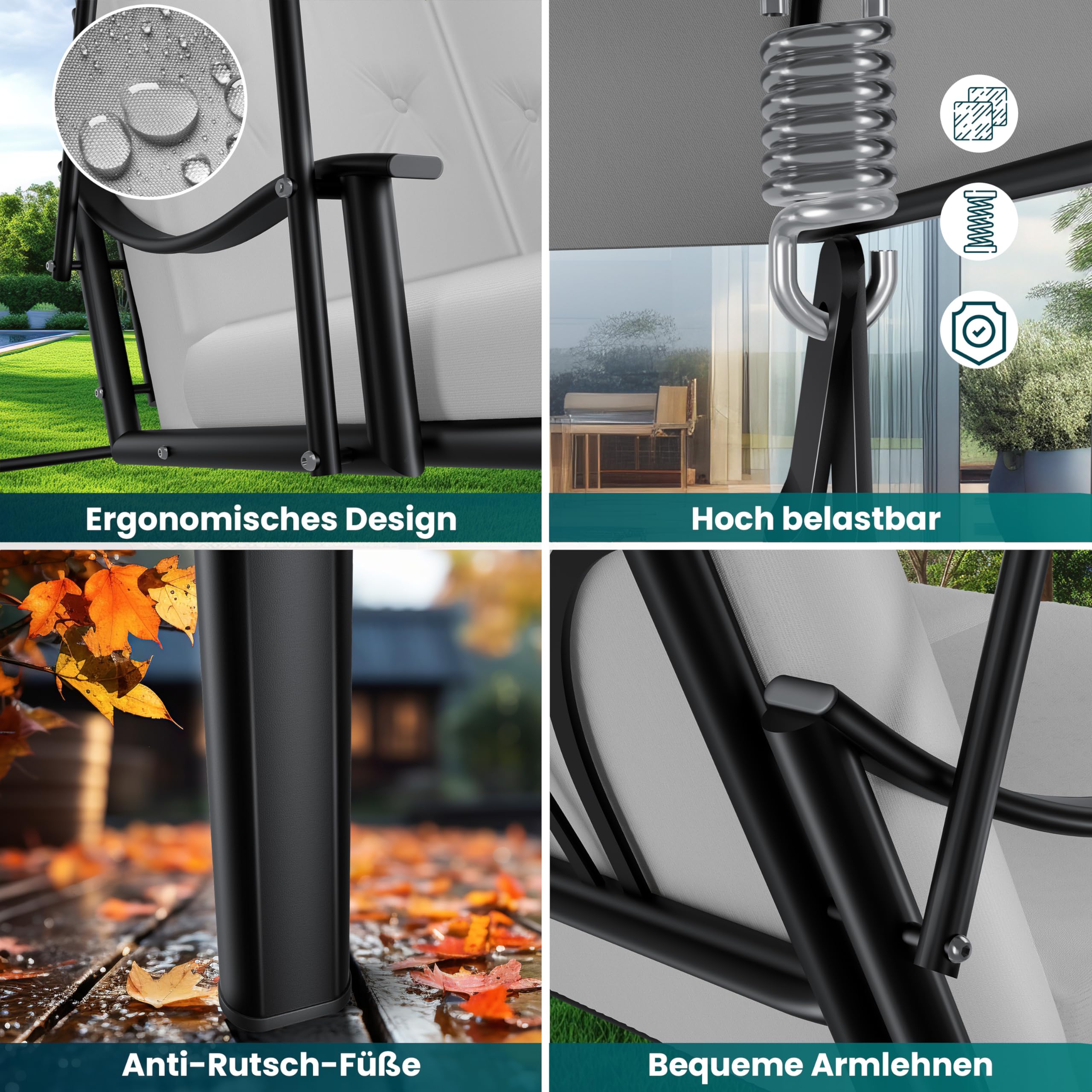 KESSER® Hollywoodschaukel mit Sonnendach 3-Sitzer & Sitzpolster-Auflage | Gartenschaukel bis 360kg belastbar | Gartenliege mit Anti-Rutsch-Füßen | Schaukelbank wasserabweisend für Outdoor & Indoor